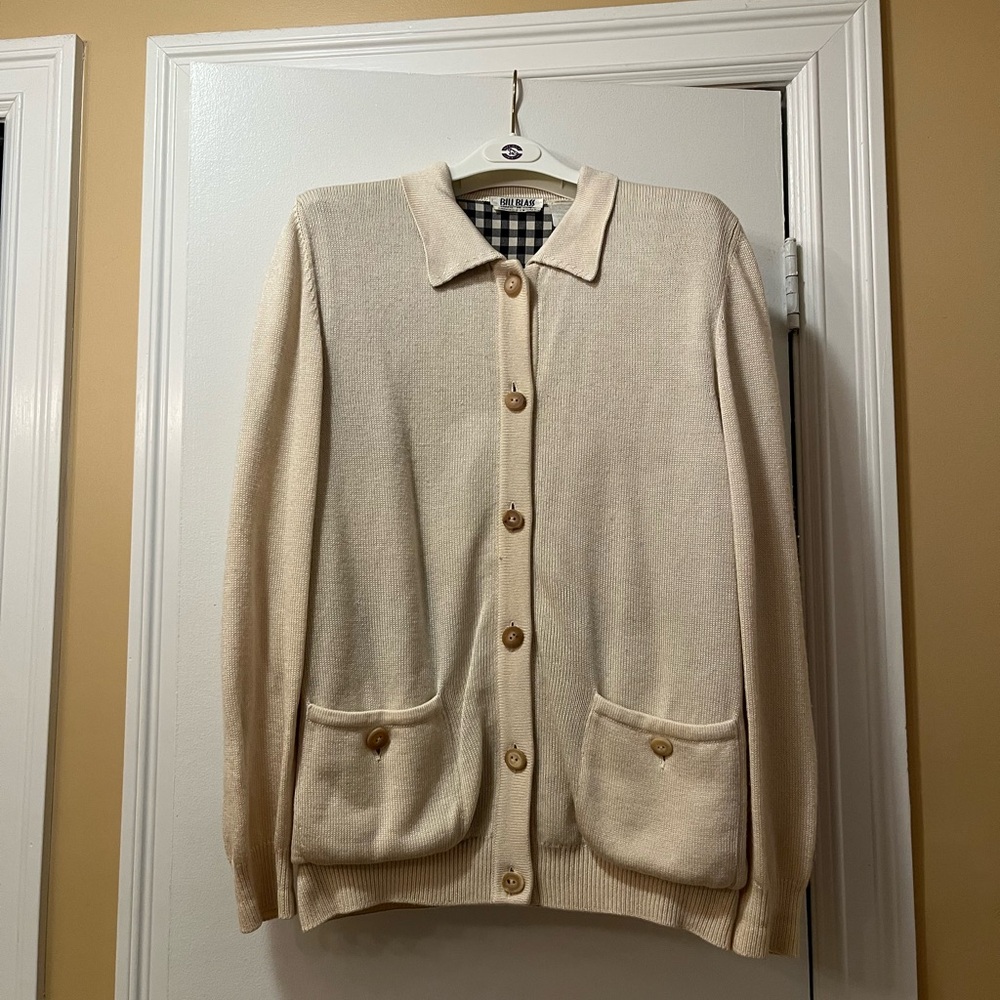 Bill Blass Cream Button-Up Cardigan silk and cashmere